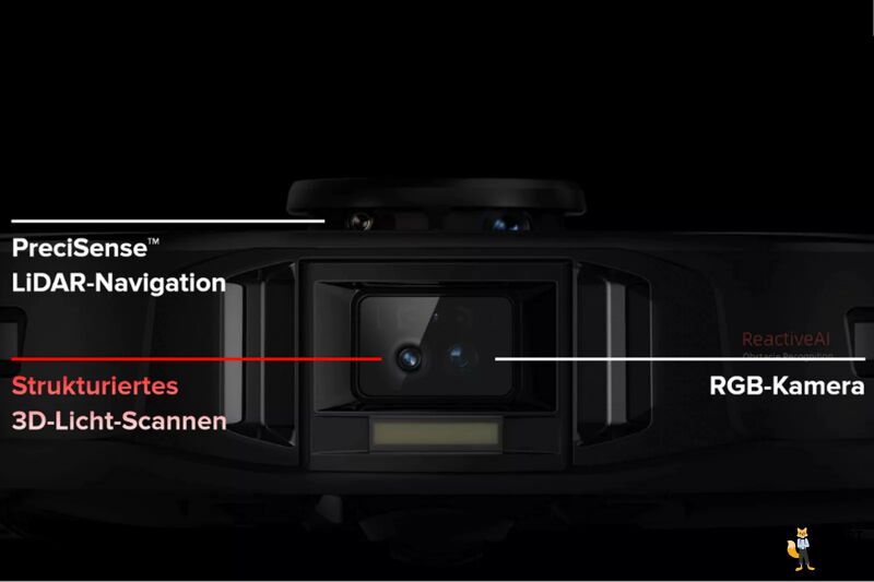 Die Hinderniserkennugstechnologie des Roborock S7 MaxV Ultra sind in der Nahaufnahme zu sehen.